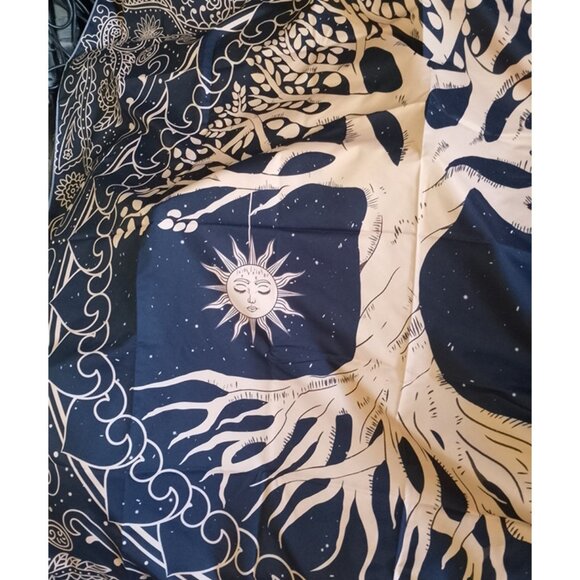 TREE OF LIFE, NEW TAPESTRY Sun Moon H 53" x W 60", Beige on Black - Picture 4 of 11